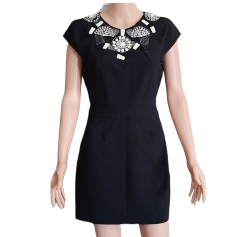 bebe Vintage Y2K Cocktail Dress Beaded Rhinestone Chest Mini Black Size XS